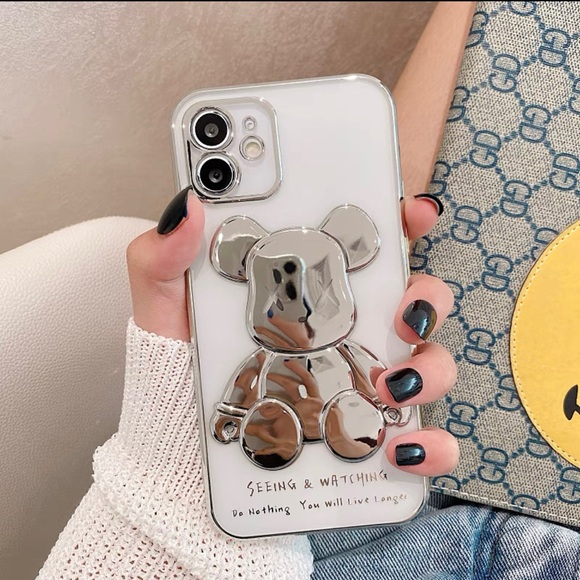 Electroplate Silver Violent Bear in Transparent Background iPhone Case - Picture 4 of 5